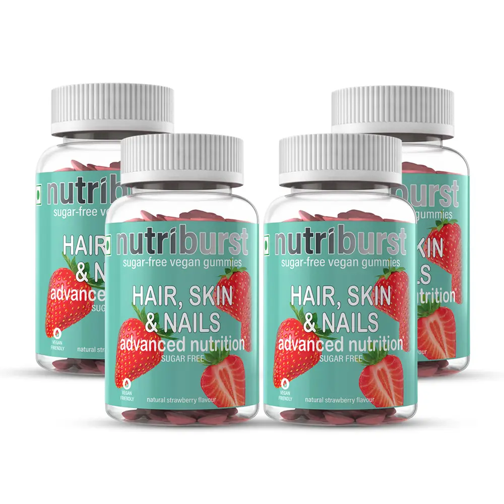 Nutriburst Hair, Skin and Nails with Biotin for Hair Growth - Pack of 4(240 Gummies)