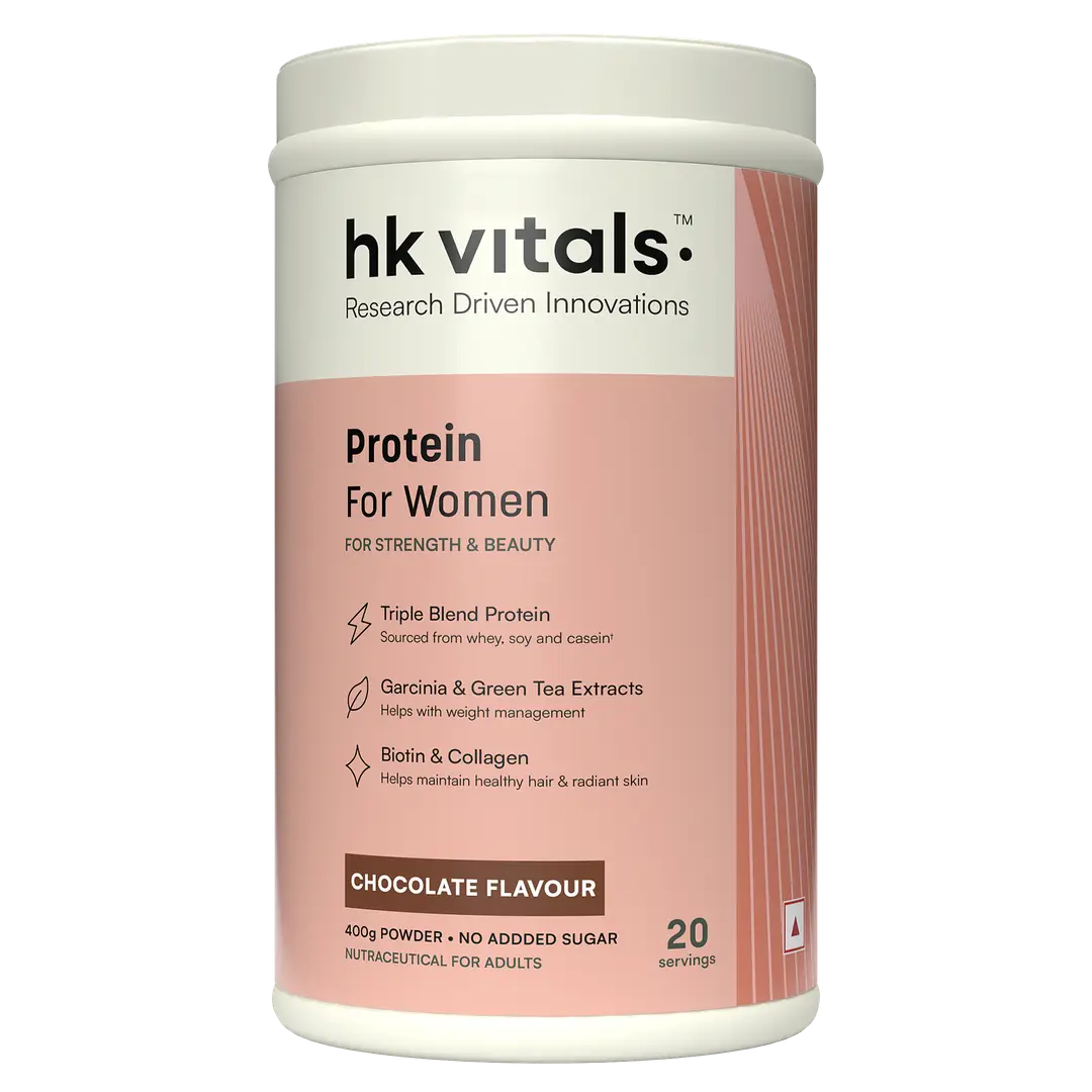 hk vitals ProteinUp Women with Soy (Chocolate, 400g / 0.88lbs) | Whey Protein, Collagen, Vitamin C, E & Biotin | For Strength & Beauty - Chocolate (400 gm)