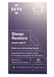 Setu Sleep: Restore Magic Mints, With 5mg Melatonin and 5mg Jatamansi | Helps Improve Sleep Quality | Reduces Anxiety and Stress, Balances Mood | Eases Jet Lag Strain, Non Habit Forming | icon