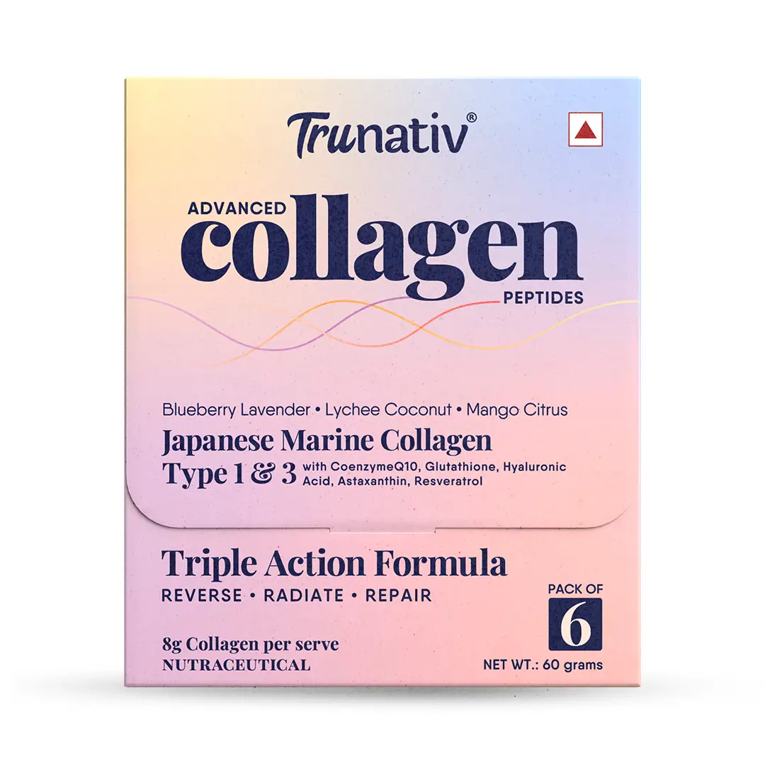 Trunativ Advanced Collagen with Japanese Marine Collagen Type 1 and 3, Vitamin C, Vitamin E, Hyaluronic Acid, Biotin, and Glutathione for Supporting Skin Glow, Hair Growth, and Nail Strength - Mixed Flavour,6 Sachets