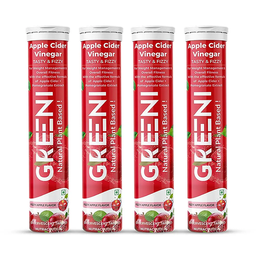 Greeni Apple Cider Vinegar with Mother for Weight Loss and Easy Digestion - Pack of 4 (60 Effervescent Tablets)