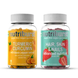 Nutriburst - Heart & Digestion Health with Turmeric Curcumin and Black Pepper extract 60 Gummies + Nutriburst - Hair, Skin & Nails Advanced Nutrition Sugar Free 60 Natural Strawberry Flavour icon