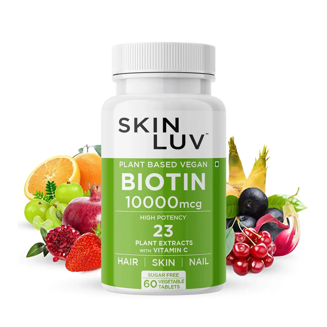SKINLUV Plant Based Vegan Biotin 10000mcg for hair, skin and nails - Pack of 1 (60 Tablets)
