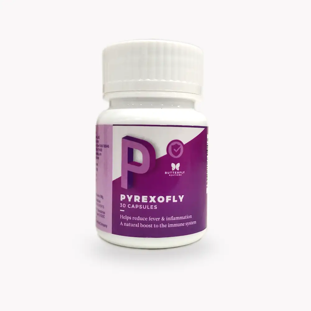 Butterfly Ayurveda - Pyrexofly - Ayurvedic Medicine - For Fever and Body Pain - 30 Capsules - Pack of1(30Tablets)