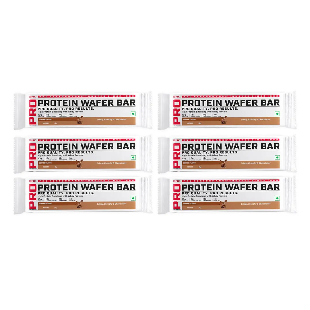 GNC Protein Wafer Bar l Healthy & Tasty Protein Bites l 10g Pure Whey Protein Snack l High Protein Wafer Bars l 0 Trans Fat l 0 Sugar l No Palm Oil - Coffee - Pack of 6