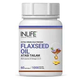 INLIFE - Dietary Supplement Capsule, Flaxseed Oil 1000mg Omega 3 6 9 Extra Virgin Cold Pressed Softgels for Immunity Booster, Metabolism Booster, Weight Management, Heart Health, 60 Counts icon