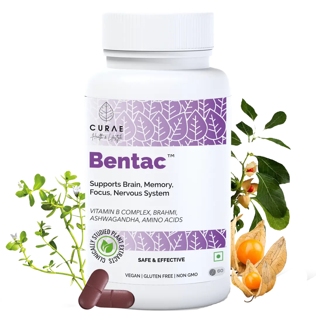 Curae Health - Bentac - Supports brain, memory functions and nervous system - Pack of 1 (60Tablets)