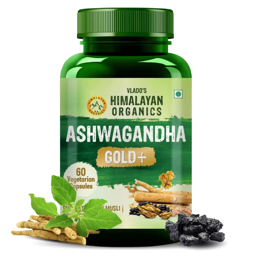 Vlado's Himalayan Organics Ashwagandha Gold for Strength, Energy and Immunity - Pack of 1 (60 Capsules)