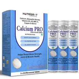 Nutrisrot - Calcium Pro Effervescent - with Calcium, Boswellia Serrata, Vitamin D3 and Vitamin K2 - for Bone density, Strength and Joint Pain icon