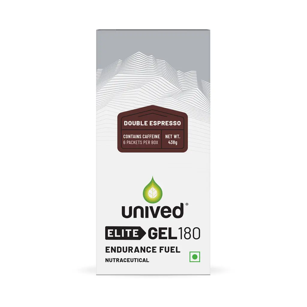 Unived Elite Gel 180 for Instant And Sustained Energy - Pack of 1 (6 Sachets) Double Espresso