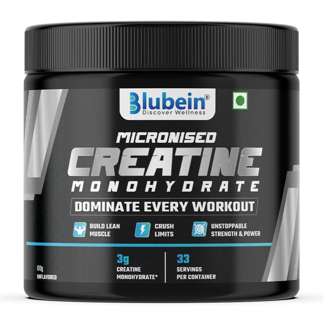Blubein Micronised Creatine Monohydrate for Men & Women | Supports Lean Muscle Growth, Faster Recovery & Cognition | - Unflavoured, 100 gm