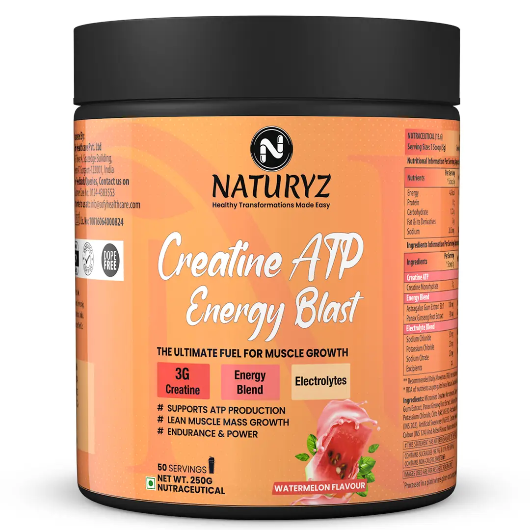 Naturyz Creatine ATP Energy Blast for Energy Blend and Electrolytes - Watermelon,250 gm