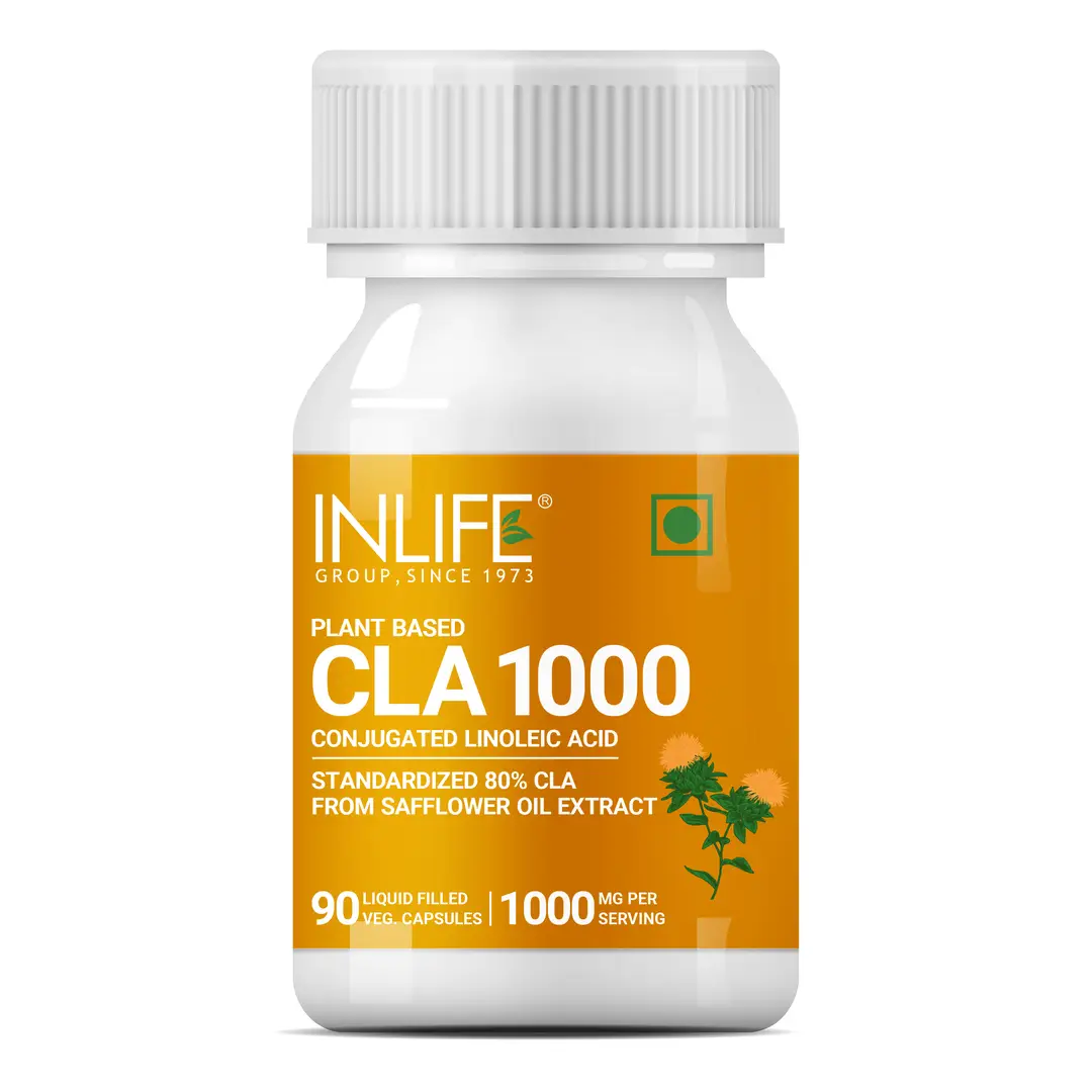 INLIFE - CLA Supplements 1000, 80% Active Conjugated Linoleic Acid Safflower Oil Extract for Men and Women, 1000mg – 90 Veg Capsules - Pack of 1 (90 Capsules)