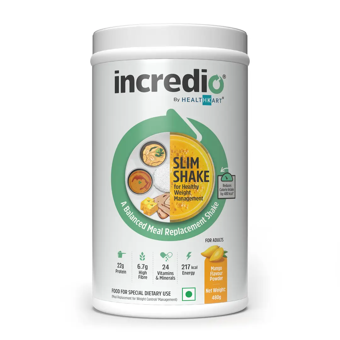 Incredio by HK Vitals Slim Shake with Whey, Soy and Casein for Weight Management - Mango,480 gm