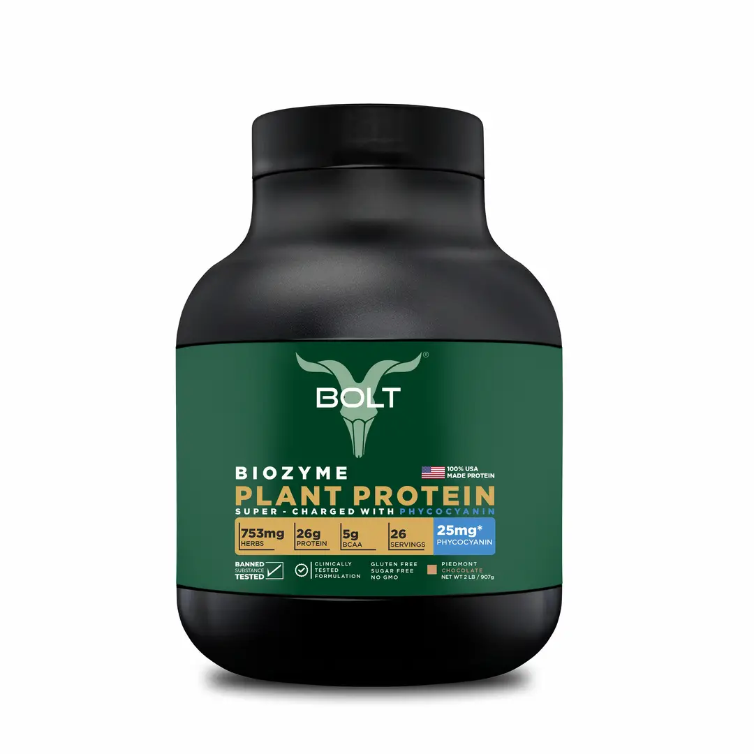 Bolt Nutrition Biozyme Plant Protein with Amino Acid Profile for Muscle Support and Recovery - Piedmont Chocolate,2 lb