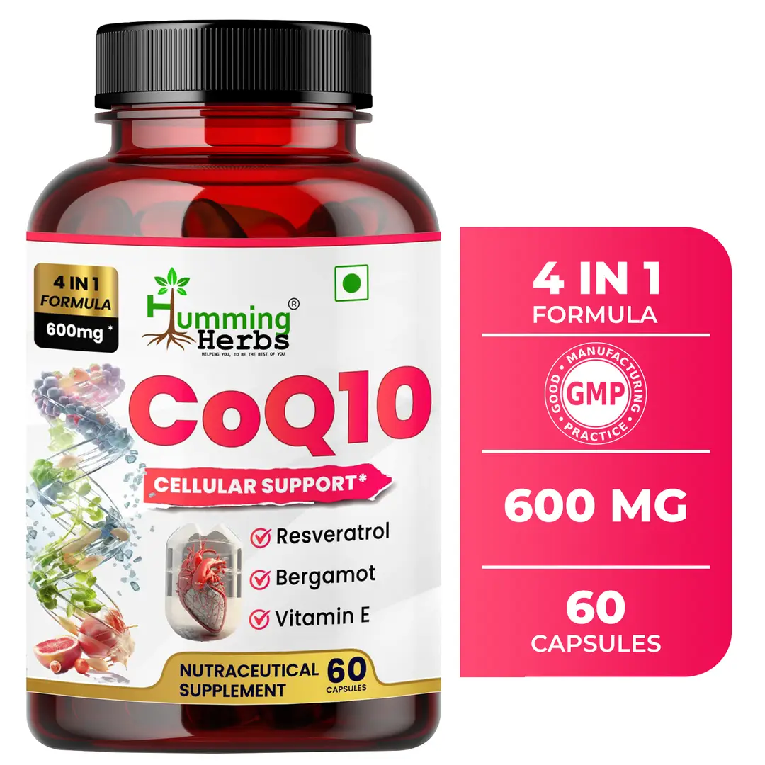 Humming Herb CoQ10 with Resveratrol for Heart Health & Energy - Pack of 1 (60 Capsules)