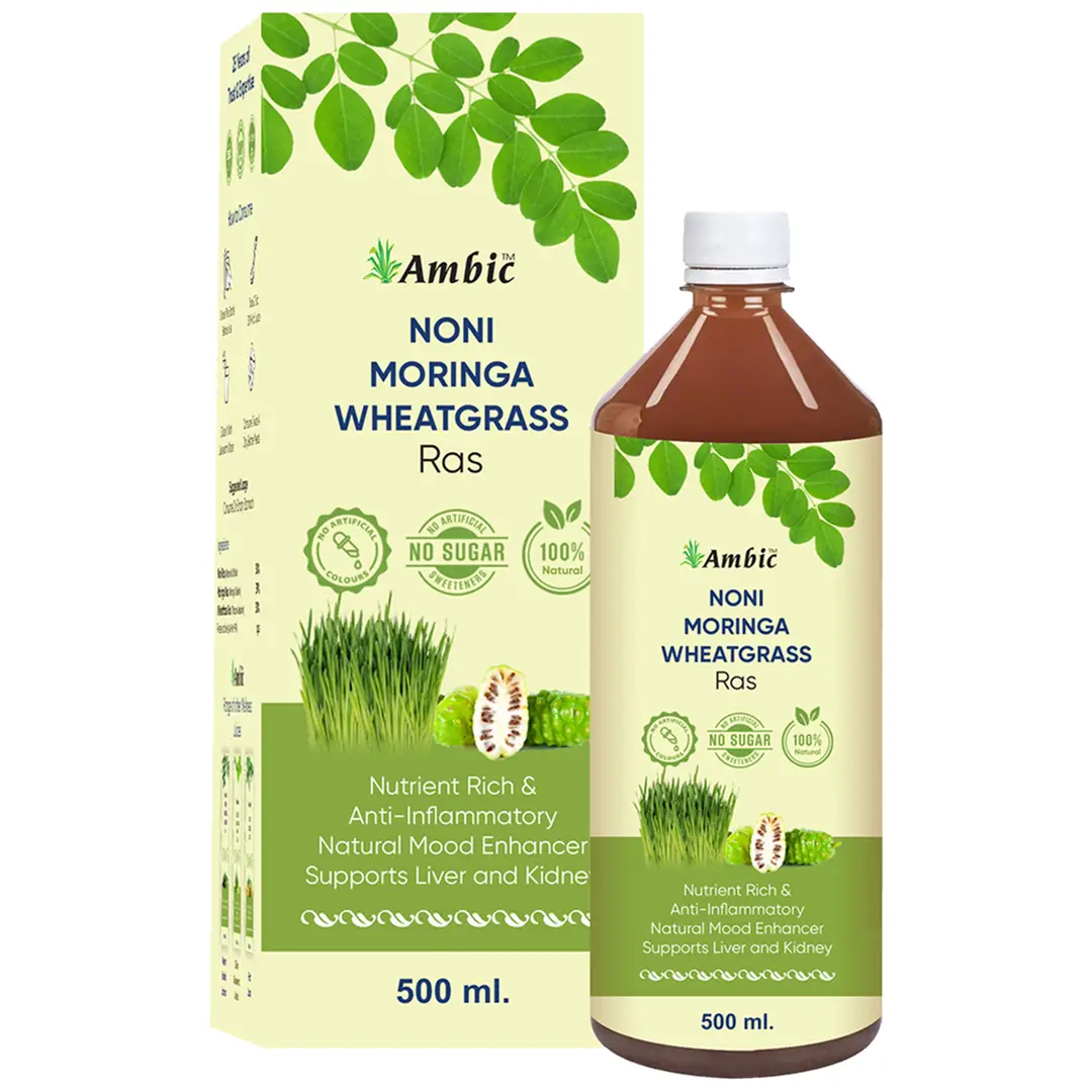 Ambic Wellness Noni Moringa Wheatgrass Juice for Immunity Booster and Rich in Antioxidants - 500 ml