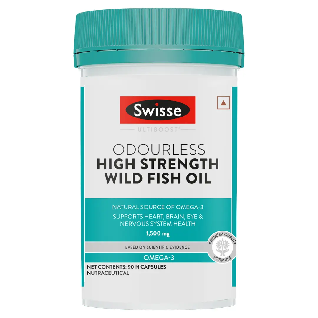 Swisse Ultiboost odourless high strength wild fish oil with 1500 mg - Omega 3 for heart brain joints and eyes - Pack of 1 ( 90 Capsules )