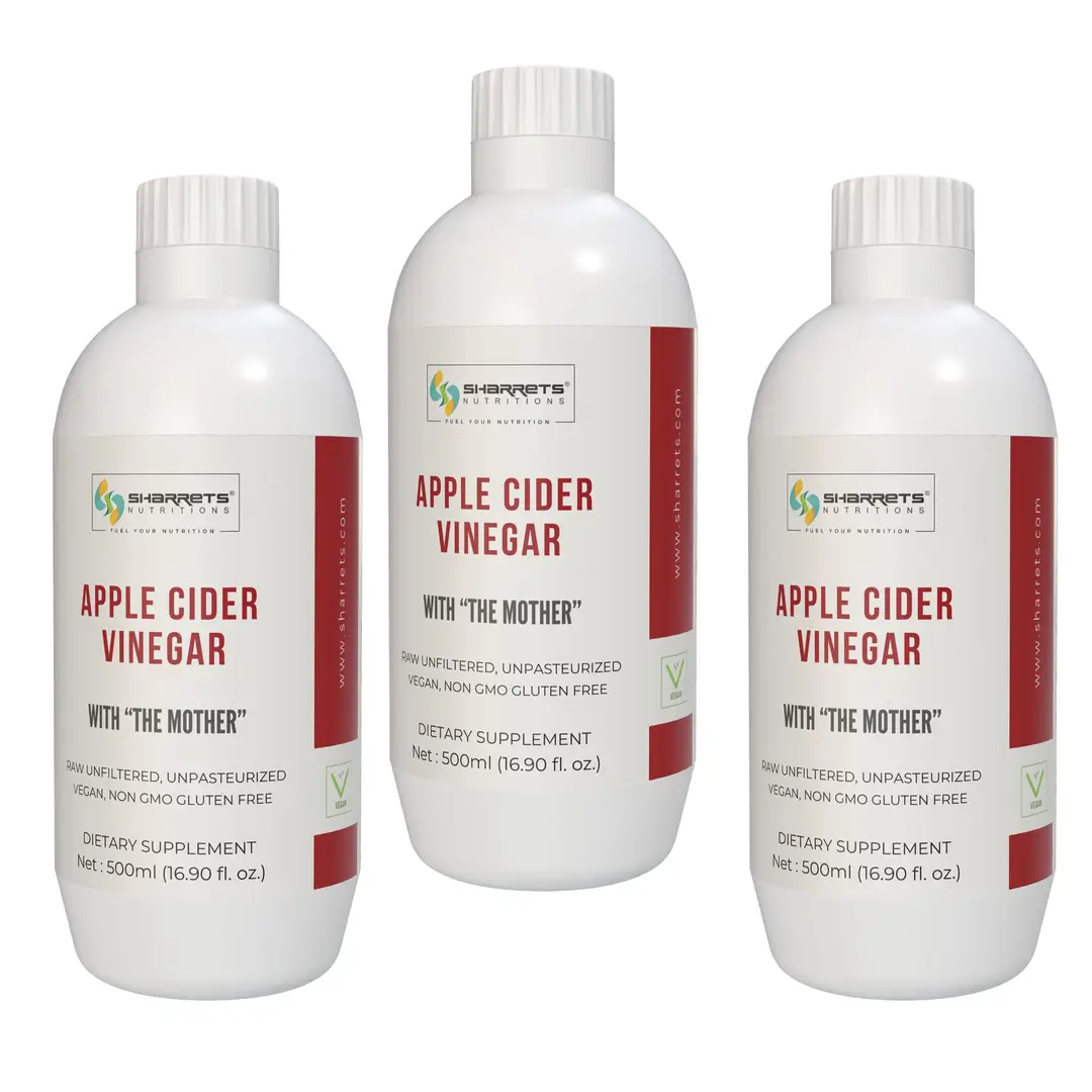 Sharrets - Organic Apple Cider Vinegar with Mother - For Weight Loss, Skin, Hair - Fat Free - Pack of 3 (1500 ml)