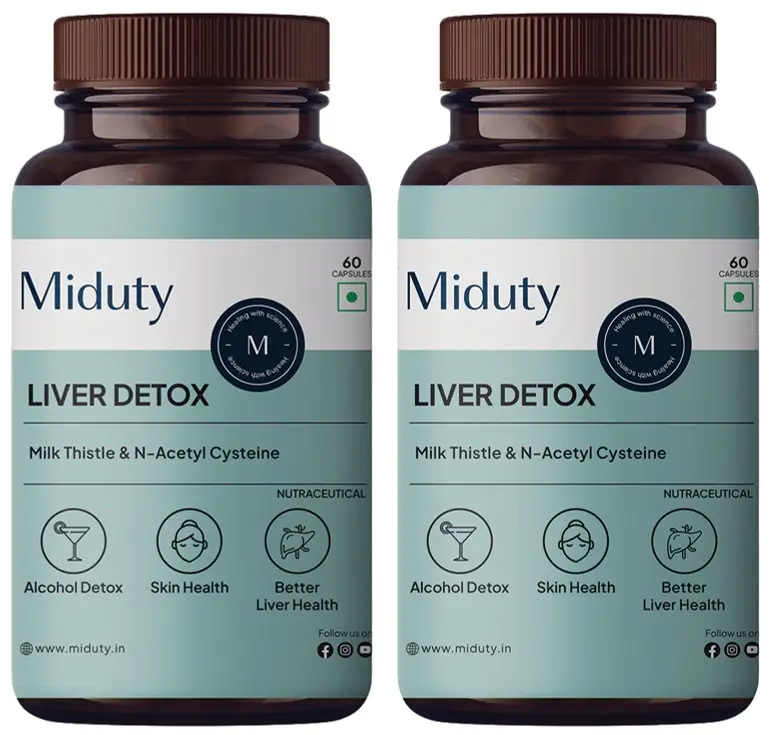 Miduty Liver Detox with Milk Thistle and N-Acetyl for Liver and Skin Health - Pack of 2 (120 Capsules)