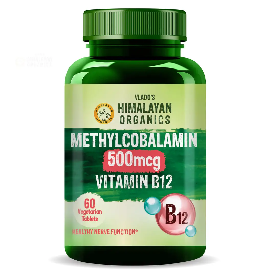 Vlado's Himalayan Organics Vitamin B12 Methyl Cobalamin 500mcg for Brain, Nerve Function and Energy - Pack of 1 (60 Tablets)