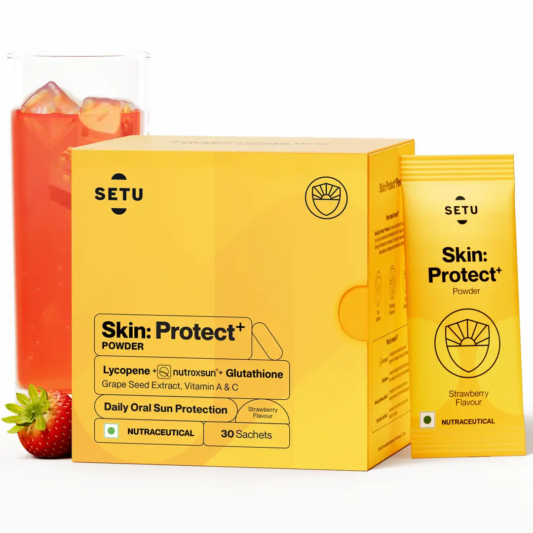 Setu Skin Protect+ with Plant Based NutroxSun® & Glutathione for Advanced Sun Protection and Boosts UV Tolerance, Reduces Pigmentation & Photoaging - Pack of 1 (30 Sachets)