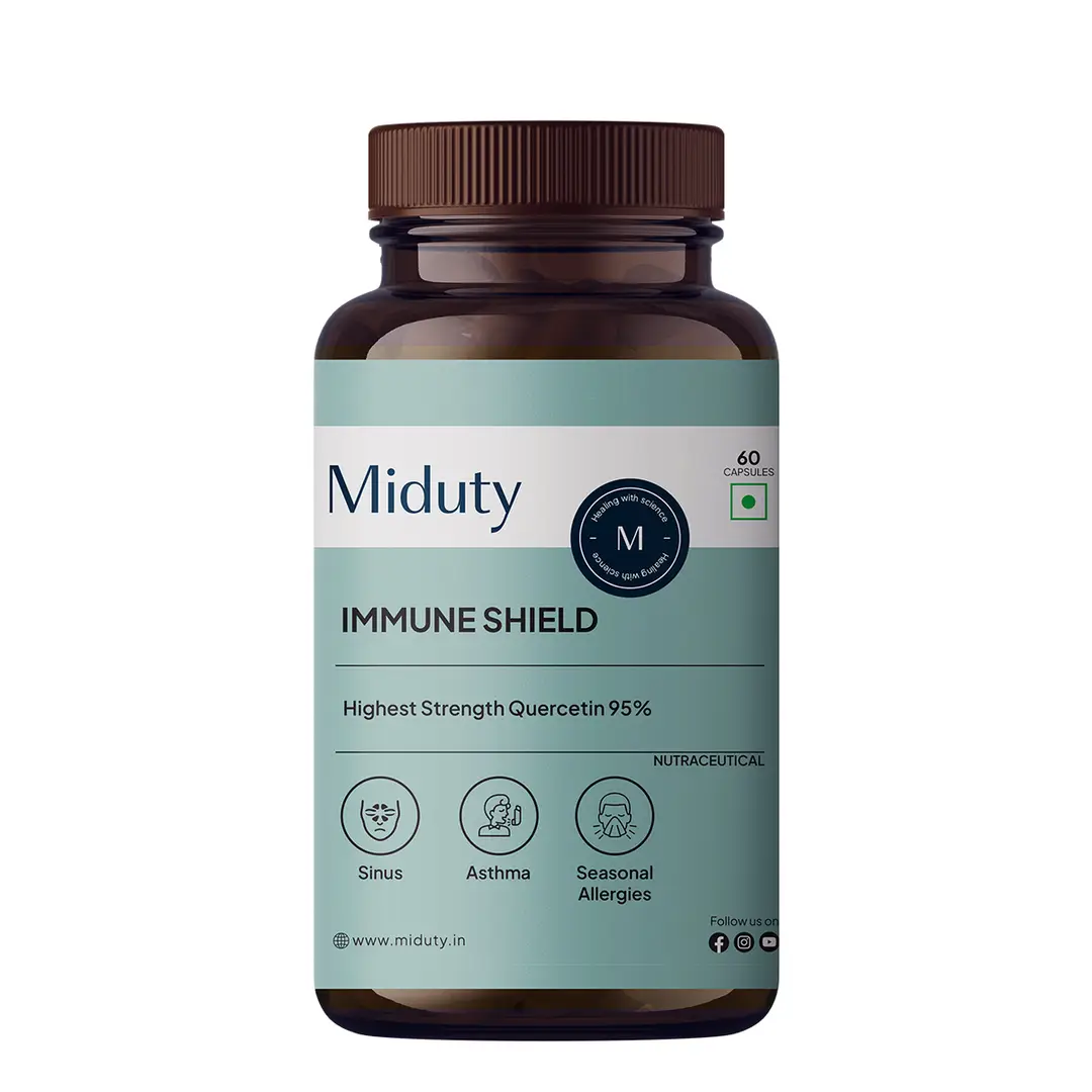 Miduty Immune Shield with Liposomal Quercetin for Sinus, Asthama and Seasonal Allergies - Pack of 1 (60 Capsules)