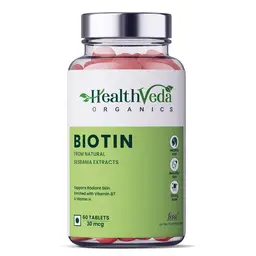 Health Veda Organics - Biotin for Healthy Hair, Beautiful Skin, and Nail Growth - Helps provide optimal nourishment to the skin while promoting skin glow (30mcg). icon