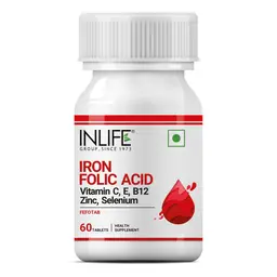 INLIFE - Chelated Iron Folic Acid Supplement with Vitamin C, E, B12, Zinc & Selenium for Men Women - 60 Tablets icon
