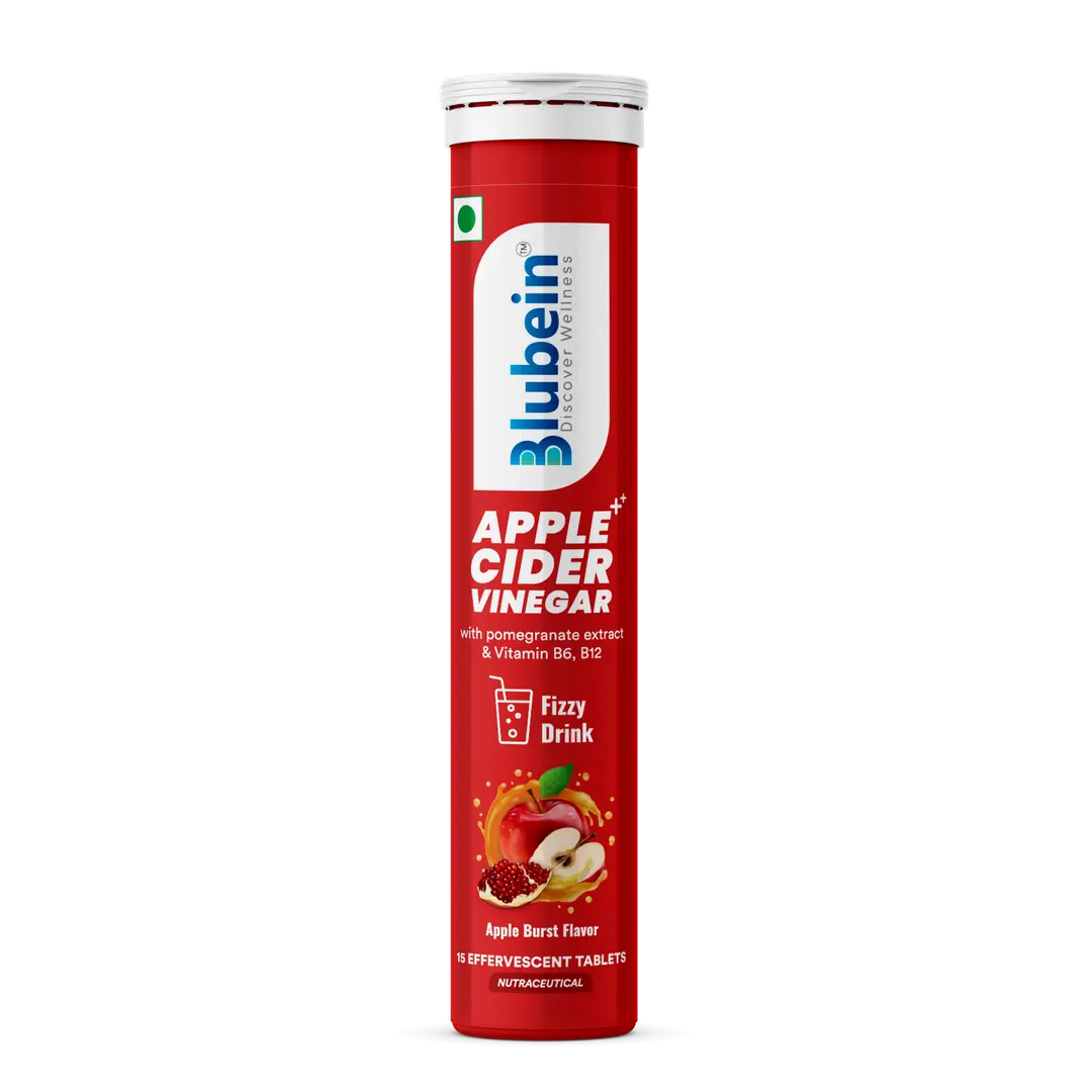 Blubein Apple Cider Vinegar with Vitamin B6 & B12 for Weight Loss and Enhances Digestion - Apple Burst,15 Effervescent Tablets