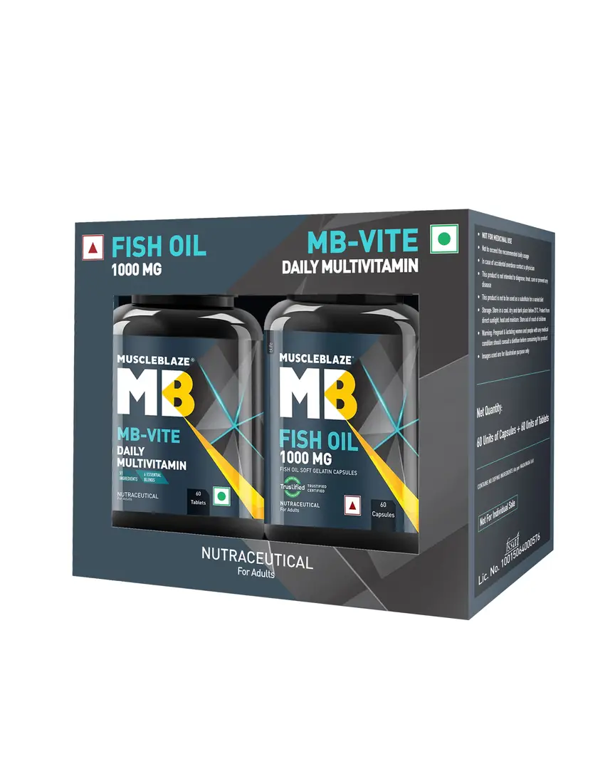 MuscleBlaze MB-Vite Daily Multivitamin (60 Tablets) & Omega 3 Fish Oil 1000 mg (60 Capsules)  - (Combo Pack)