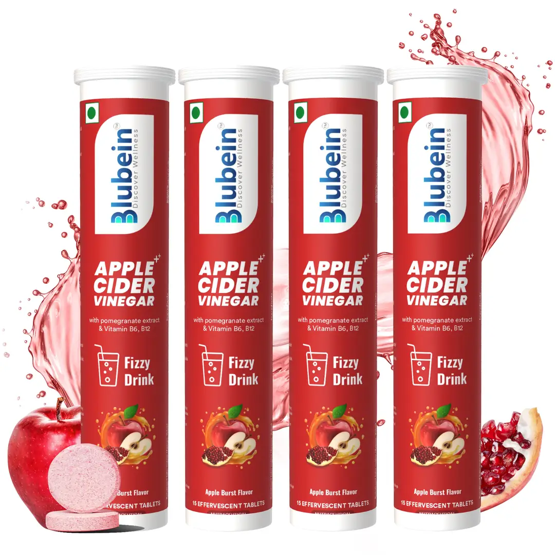 Blubein Apple Cider Vinegar with Vitamin B6 & B12 for Weight Loss and Enhances Digestion - Apple Burst,60 Effervescent Tablets