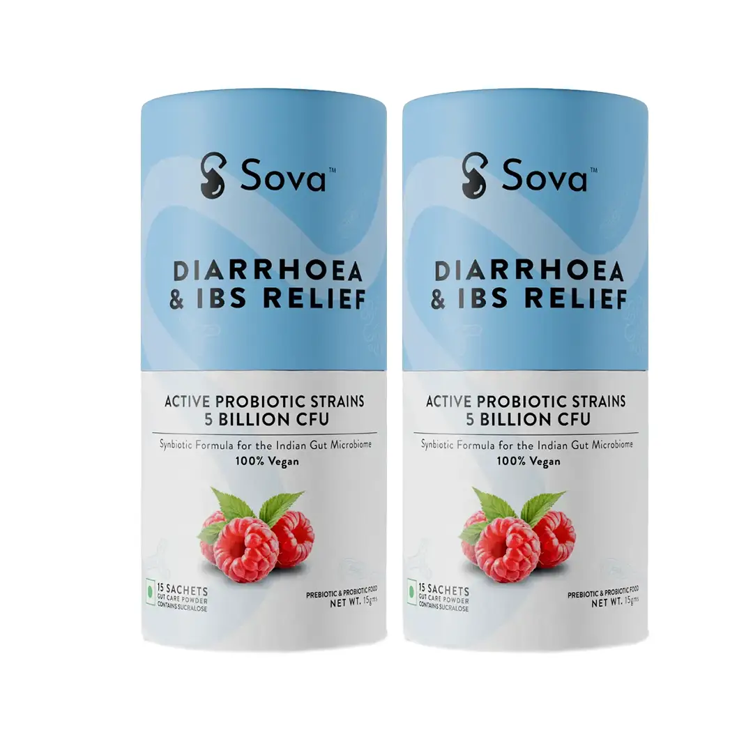 Sova Diarrhoea & IBS Relief Powder with 5Bn CFU Probiotics for Diarrhoea and IBS Relief - Pack of 2 (30 Sachets)