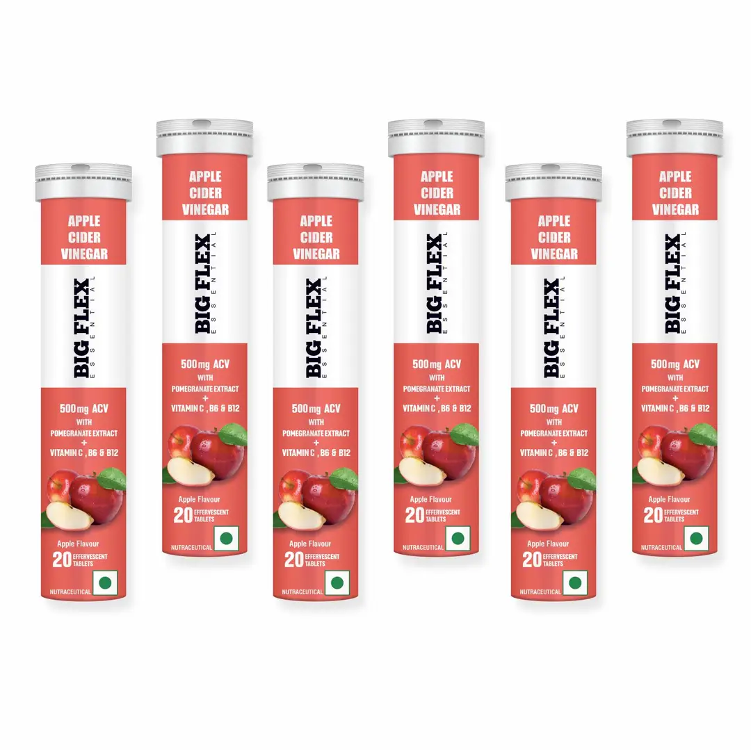 Bigflex Apple Cider Vinegar 500mg with Pomegrante Extract and Vitamin B6 and B12 for Weight Management - Apple,120 Effervescent Tablets