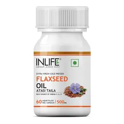 INLIFE - Flaxseed Oil Veg Omega 3 6 9 Supplement, Extra Virgin Cold Pressed 500 mg - 60 Vegetarian Capsules icon
