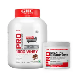 GNC Pro Performance 100% Whey Protein Powder (Chocolate Supreme,4 lbs) and Pure Micronized Creatine Monohydrate (100 gm) Combo Pack