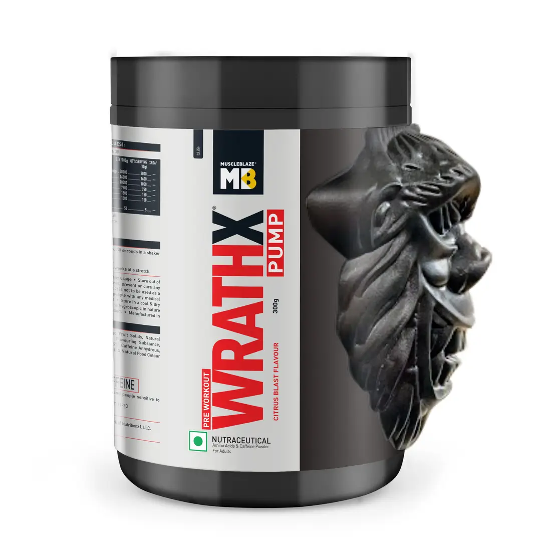 MuscleBlaze Pre Workout WrathX with Creapure®️, EnXtra, & BioPerine for Instant Energy - Citrus Blast,300 gm