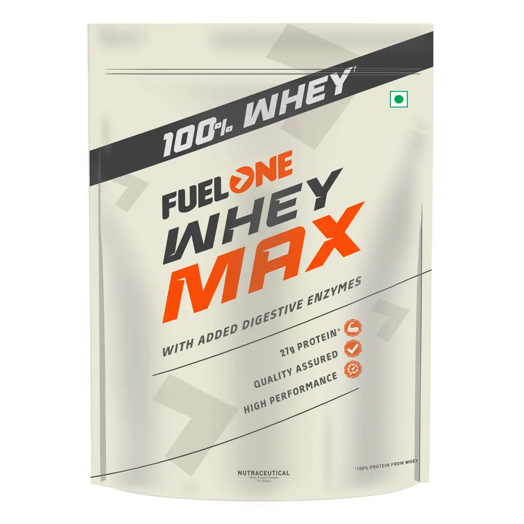 Fuel One Whey Protein Max with Whey Protein Concentrate & Isolate and Glutamic Acid for Muscle Strength and Recovery - Kesar Thandai,2.2 lb