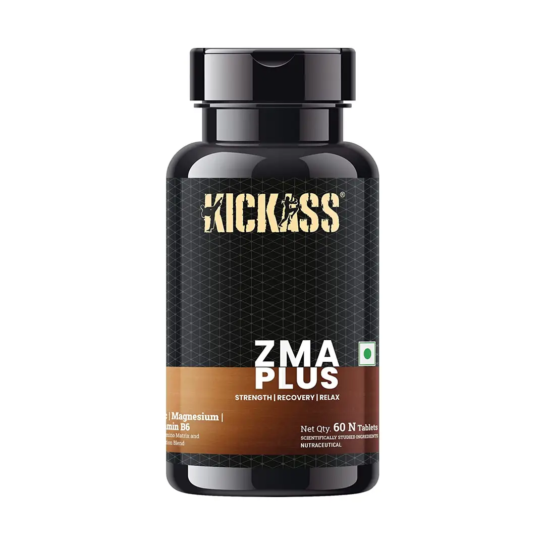 Kickass ZMA PLUS: Muscle Strength, Anti-stress & Sports Recovery, Zinc, Magnesium, Vitamin B6 with Amino Matrix and Relaxation Blend, Performance & Energy Booster - Pack of 1 (60 Tablets)