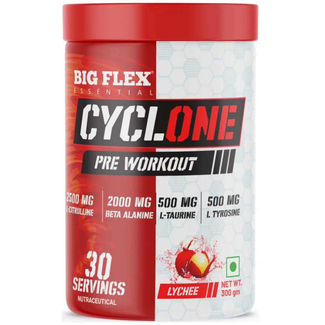 Bigflex Essential Cyclone Pre-workout with Beta Alanine, L-Citrulline for Intense Workout - Lychee,300 gm