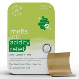 Wellbeing Nutrition Melts Acidity Relief with Ayurvedic Herbs Amla, Caraway, Fennel for Heartburn, Indigestion, Gas & Bloating