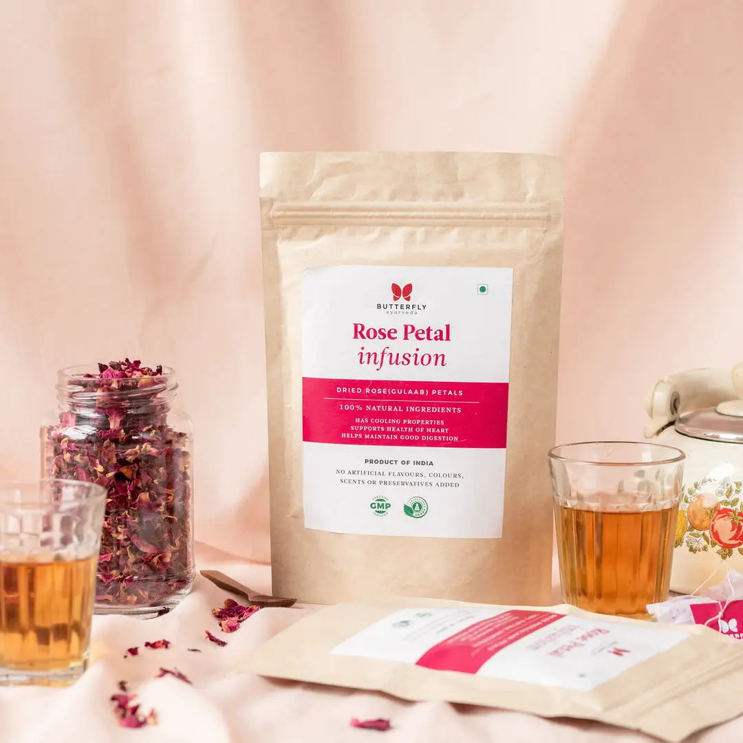 Butterfly Ayurveda - Rose Petal Infusion For Balancing Pitta - Boosts Heart Health - 20 Tea Bags - Pack of1(20Tea Bags)