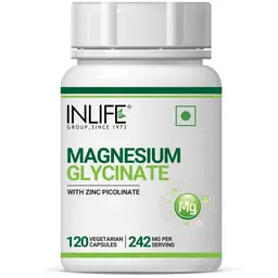 INLIFE - Magnesium Glycinate Supplement 1100mg (Elemental Magnesium 242mg) with Zinc 10mg (as Zinc Picolinate) Per Serving, Relaxation & Healthy Muscle Function - 120 Vegetarian Capsules icon