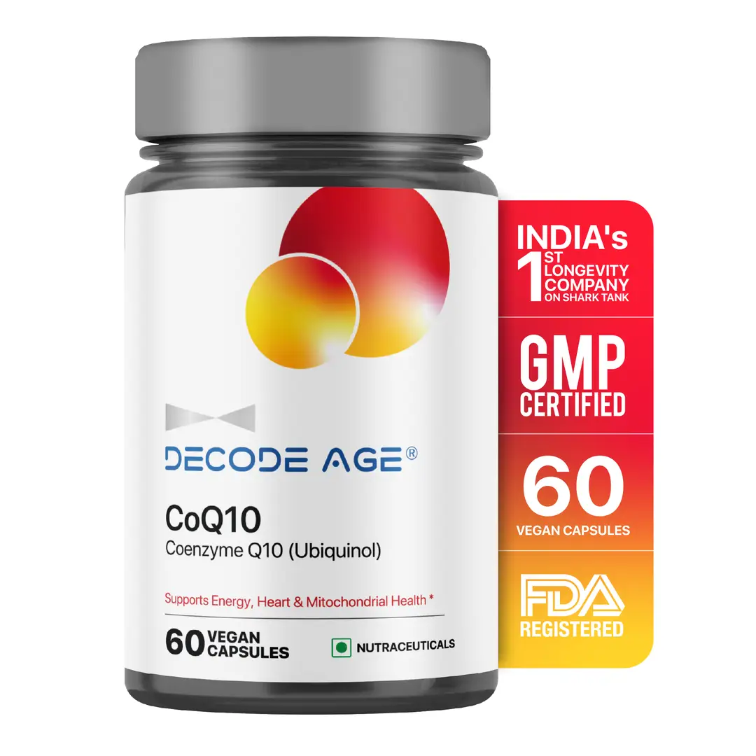 Decode Age CoQ10 100mg Coenzyme Q10 with Piperine for Higher Energy Levels and Healthy Heart - Pack of 1 (60 Capsules)