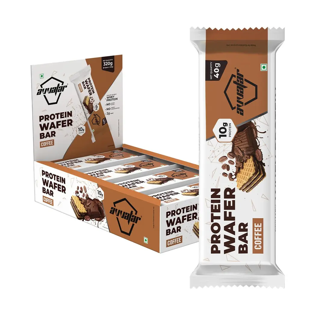 Avvatar Protein Wafer Bar with 10G Protein for Healthy Snacking - Pack of 1 (8 Energy Bars) - Coffee