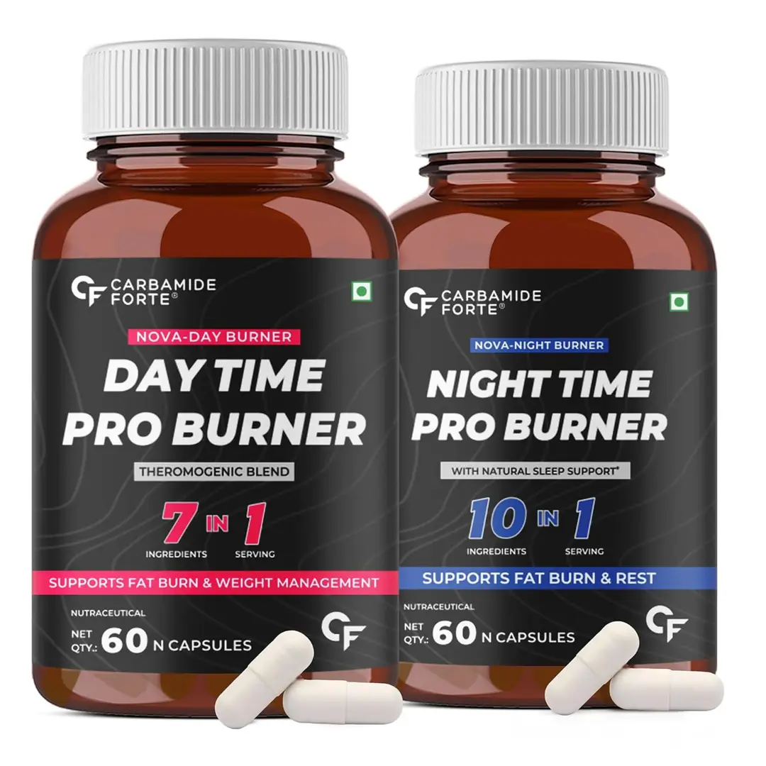 Carbamide Forte Night & Day Fat Burner for 24-Hour Metabolic Support and Weight Loss Support - Pack of 1 (120 Capsules)