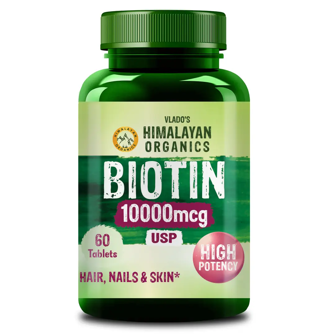 Vlado's Himalayan Organics Biotin 10000 mcg for Healthy Hair and Skin - Pack of 1 (60 Tablets)