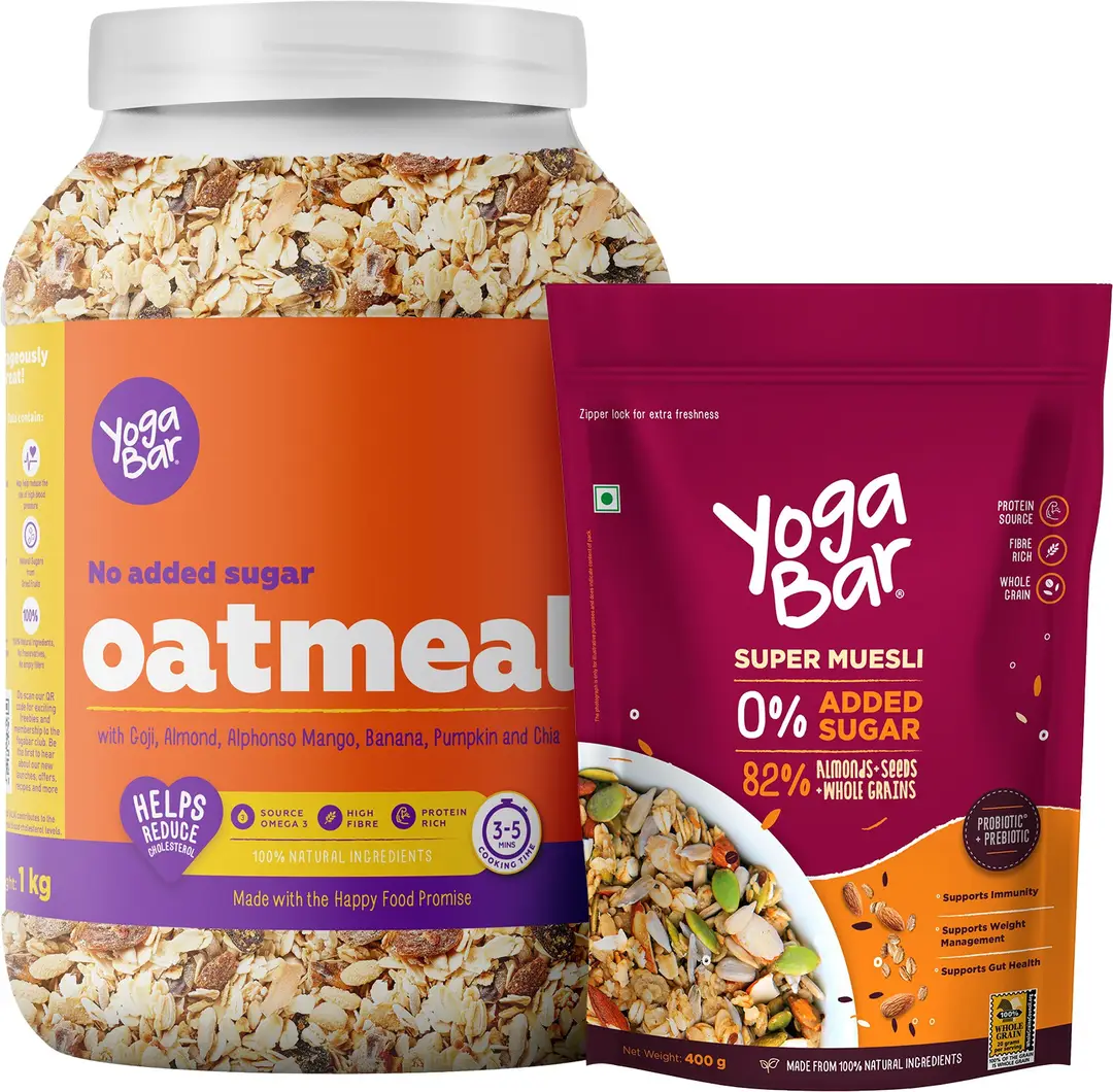 Yogabar - High Protein Veggies Masala Oats 1kg - Rolled Oats 400g - Combo pack (Oatmeal & Super Muesli )