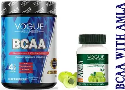 Vogue Wellness BCAA Supplement Powder (Blue Raspberry) with Amla Tablets (Combo Pack) icon