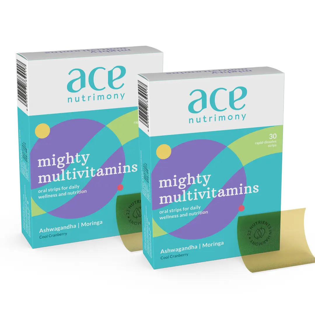 Ace Nutrimony - Mighty Multivitamins Oral Strip for daily wellness and nutrition - Pack of 2 (60 Strips)